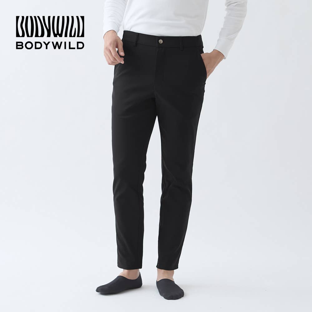 【テーパード】ファスナー&ベルトループ付き 裏起毛レーヨン混 ストレッチパンツ【SALE】